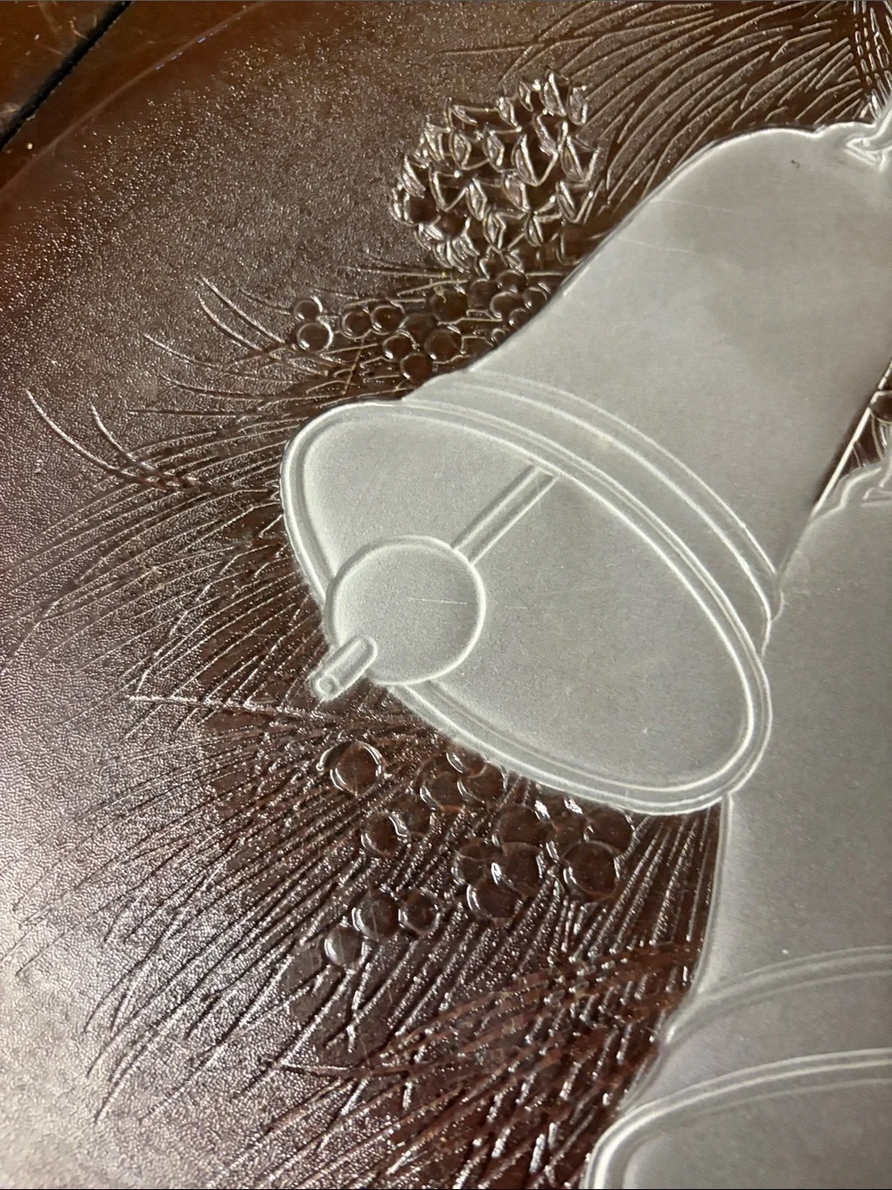 Etched Glass Serving Platter with Holiday Bell Design